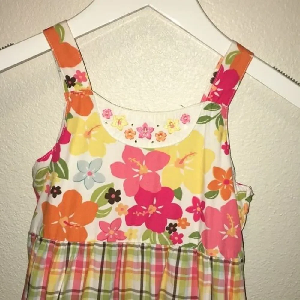 Gymboree Dress plaid floral size‎ 6 multi color embroidered jewels spring Easter
